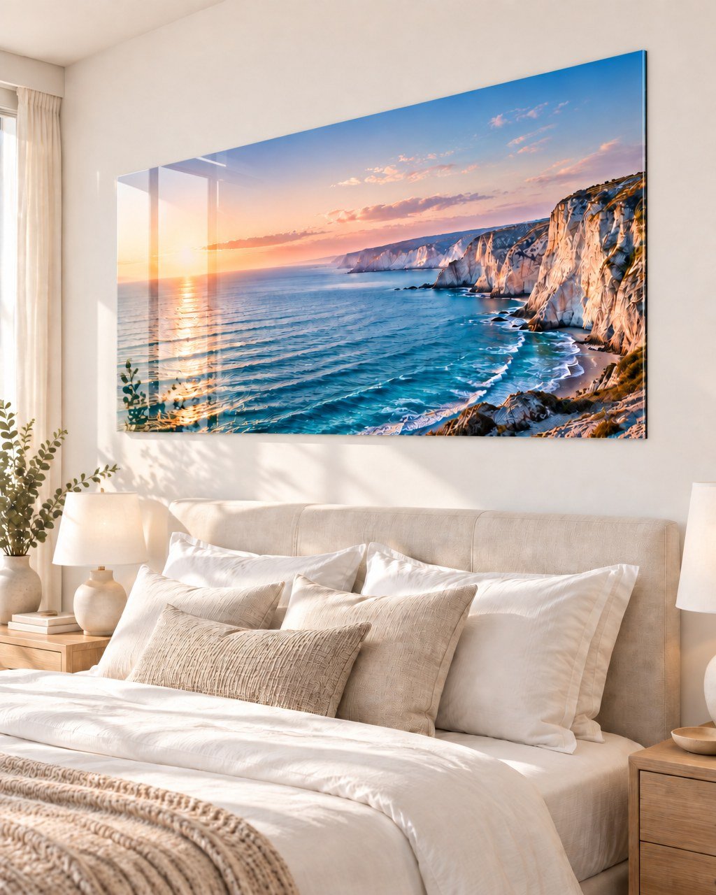 Deluxe HD Acrylic Print: Large landscape deluxe HD acrylic print on a feature wall in a modern living room