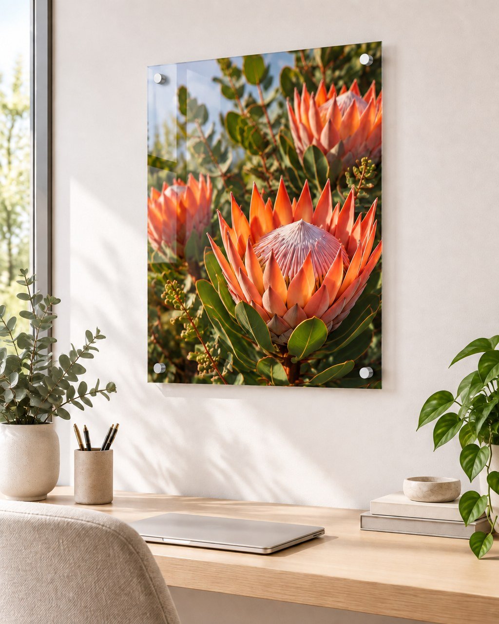 HD Acrylic Print (3mm): Large landscape HD acrylic print on a feature wall in a modern living room
