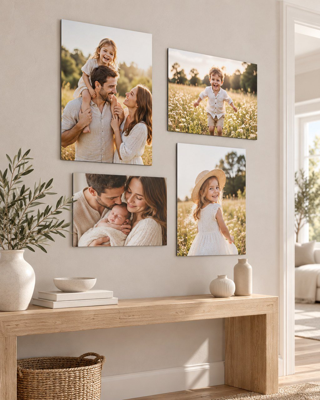 Photographic Aluminium Print: Large landscape photographic aluminium print on a feature wall in a modern living room