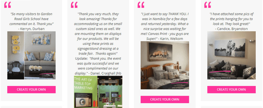 testimonials for our canvas prints