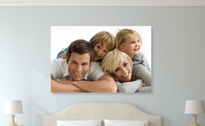 family canvas print in neutral bedroom