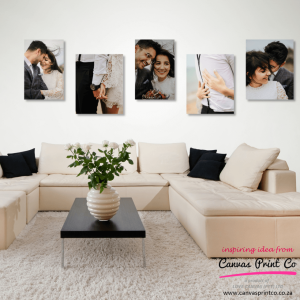 wedding canvas photo wall - 5 in cream & blk lounge